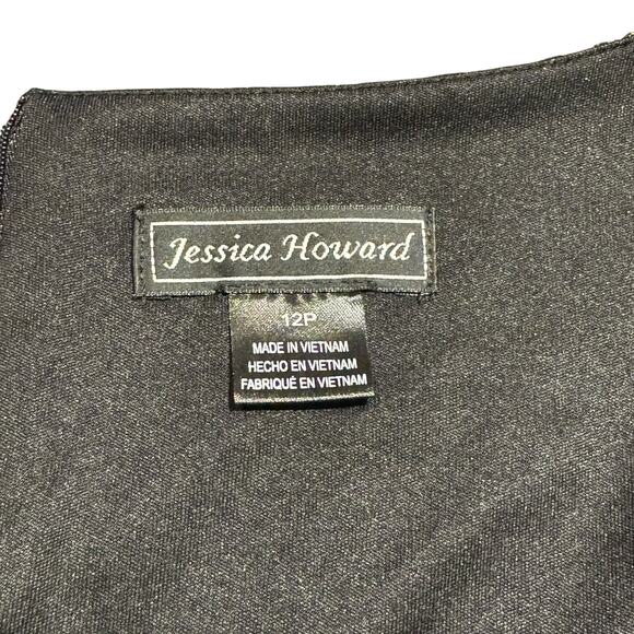 Jessica Howard Missy Stripe Ruffle Bell Sleeve Shift Dress Black Silver 12P - Picture 6 of 7